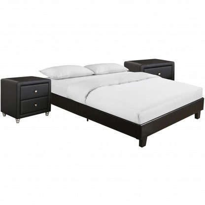 White Platform Queen Bed with Two Nightstands