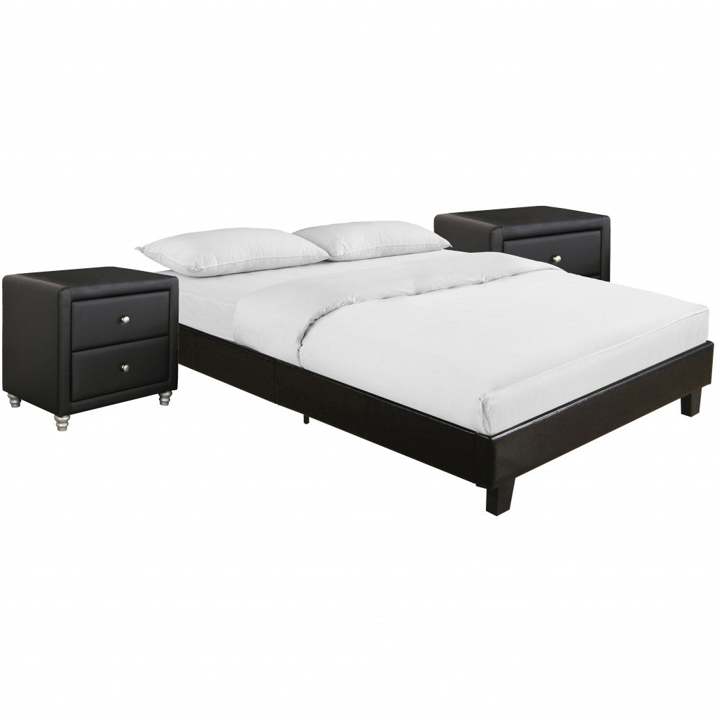 White Platform King Bed with Two Nightstands