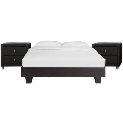 White Platform King Bed with Two Nightstands