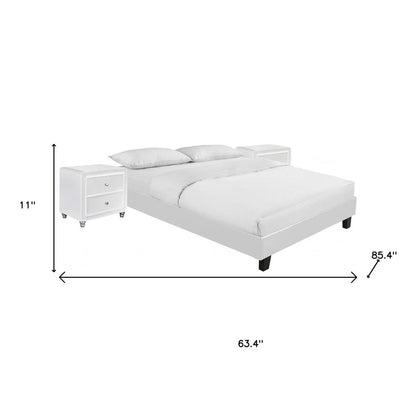 White Platform Queen Bed with Two Nightstands