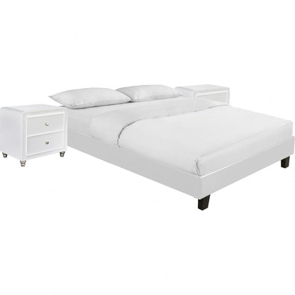 White Platform King Bed with Two Nightstands