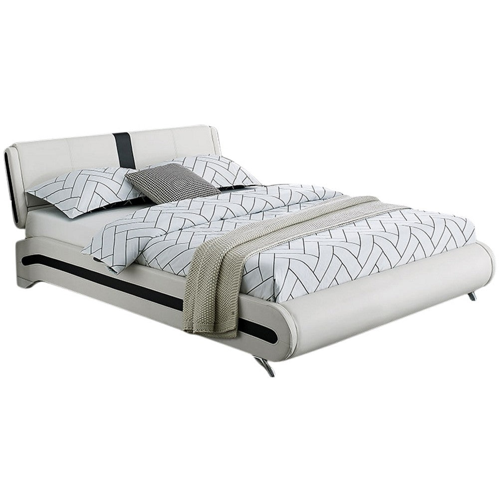 White Solid and Manufactured Wood Queen Upholstered Faux Leather Bed Frame