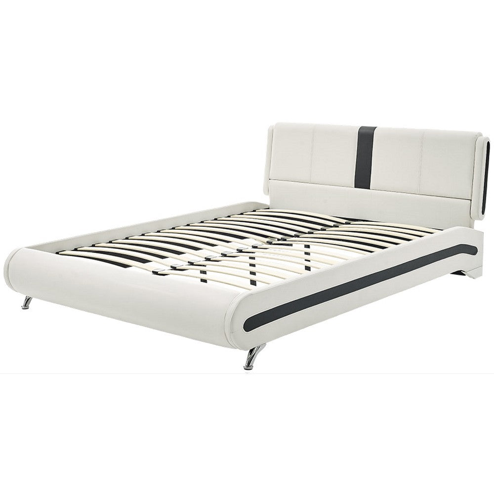 White Solid and Manufactured Wood Queen Upholstered Faux Leather Bed Frame