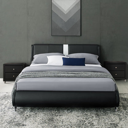 Black Faux Leather Queen Bed Frame