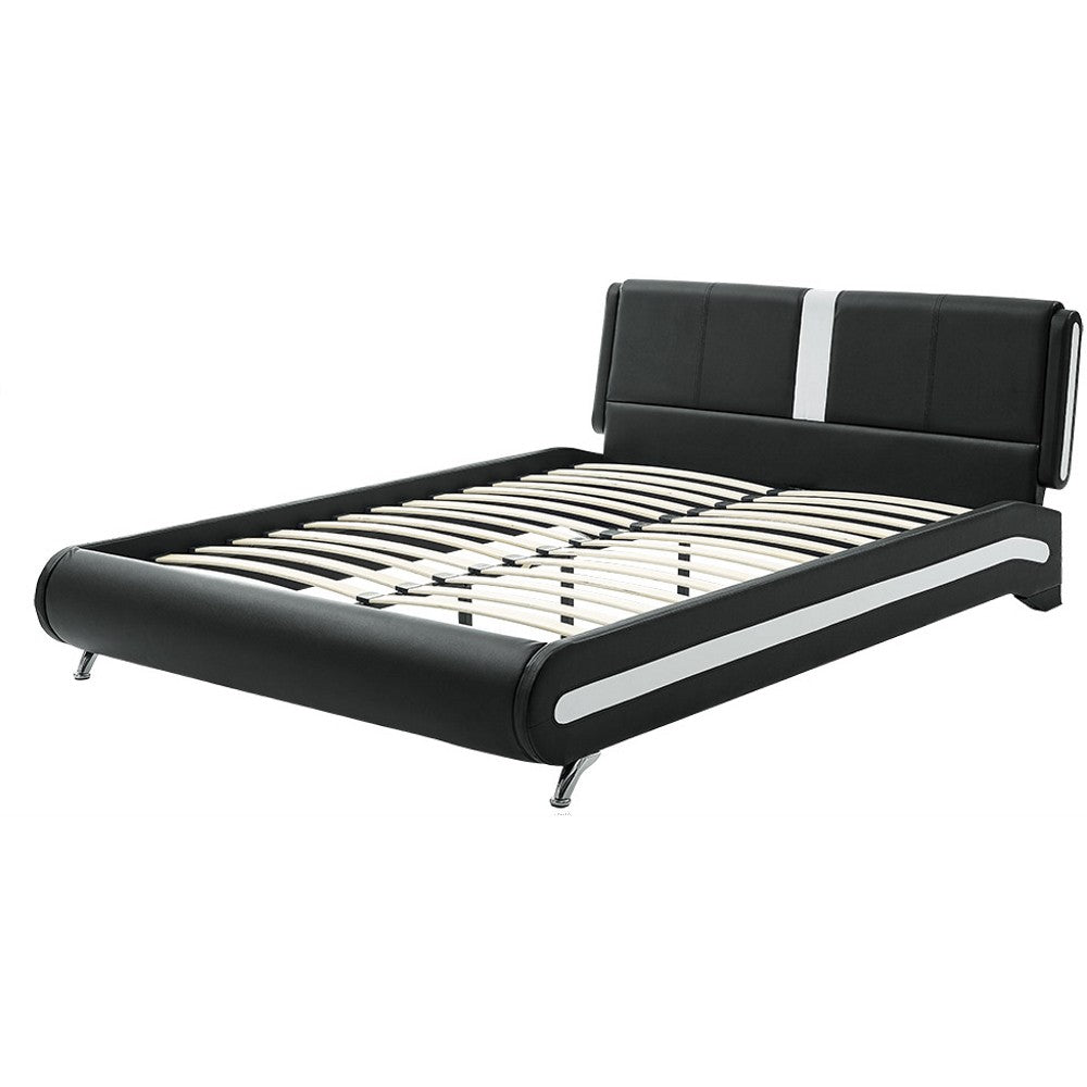 White Solid and Manufactured Wood Queen Upholstered Faux Leather Bed Frame