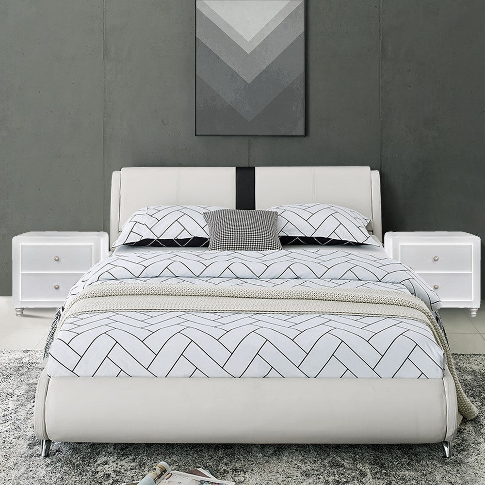 Black Platform Queen Bed with Two Nightstands