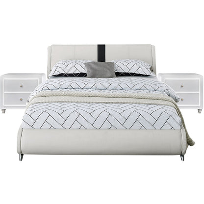 White Platform King Bed with Two Nightstands