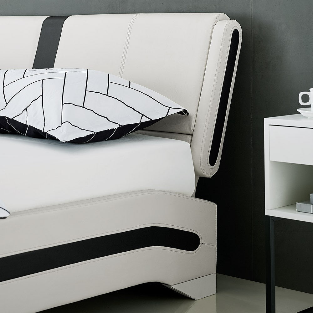 White Platform Queen Bed with Two Nightstands