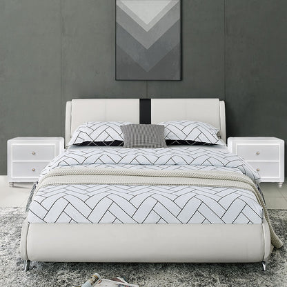 White Platform King Bed with Two Nightstands