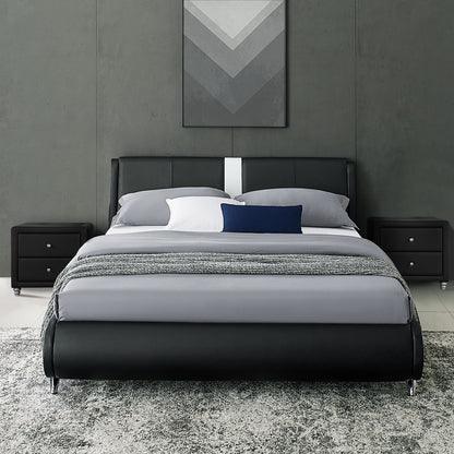 Black Wood And Linen Queen Bed Frame