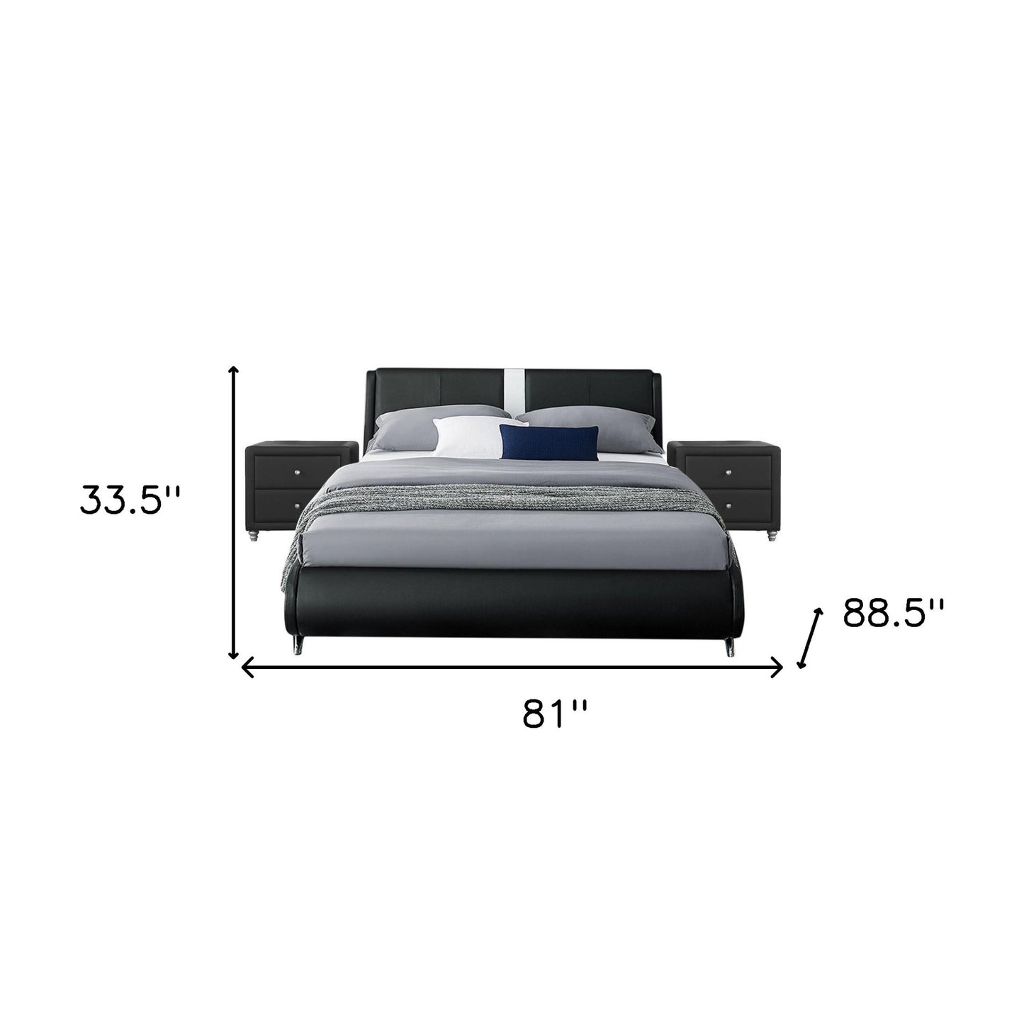 White Platform Queen Bed with Two Nightstands