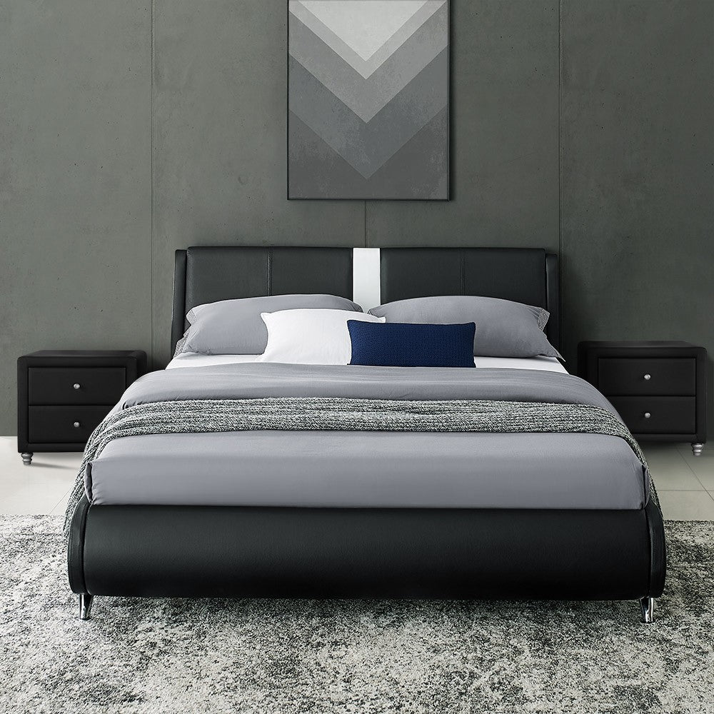 White Platform Queen Bed with Two Nightstands