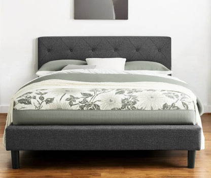 Gray Tufted Upholstered Queen Bed Frame
