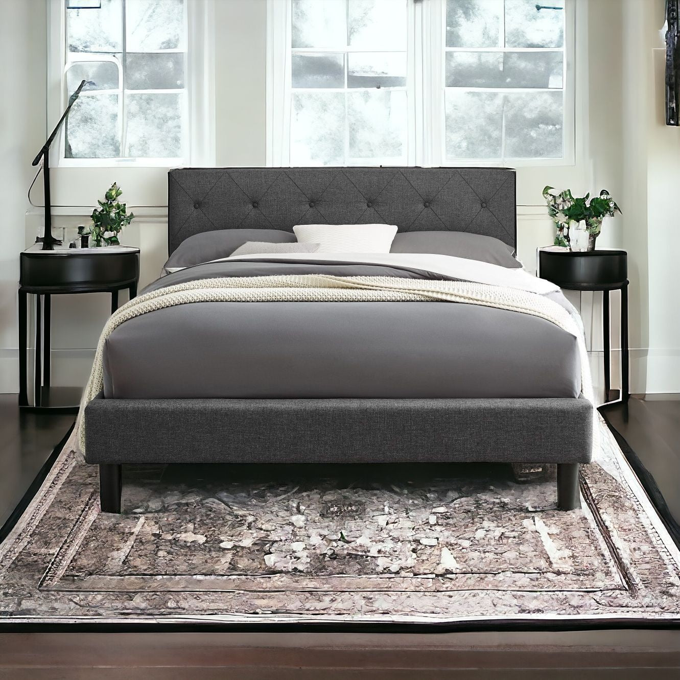 Grey Queen Platform Bed