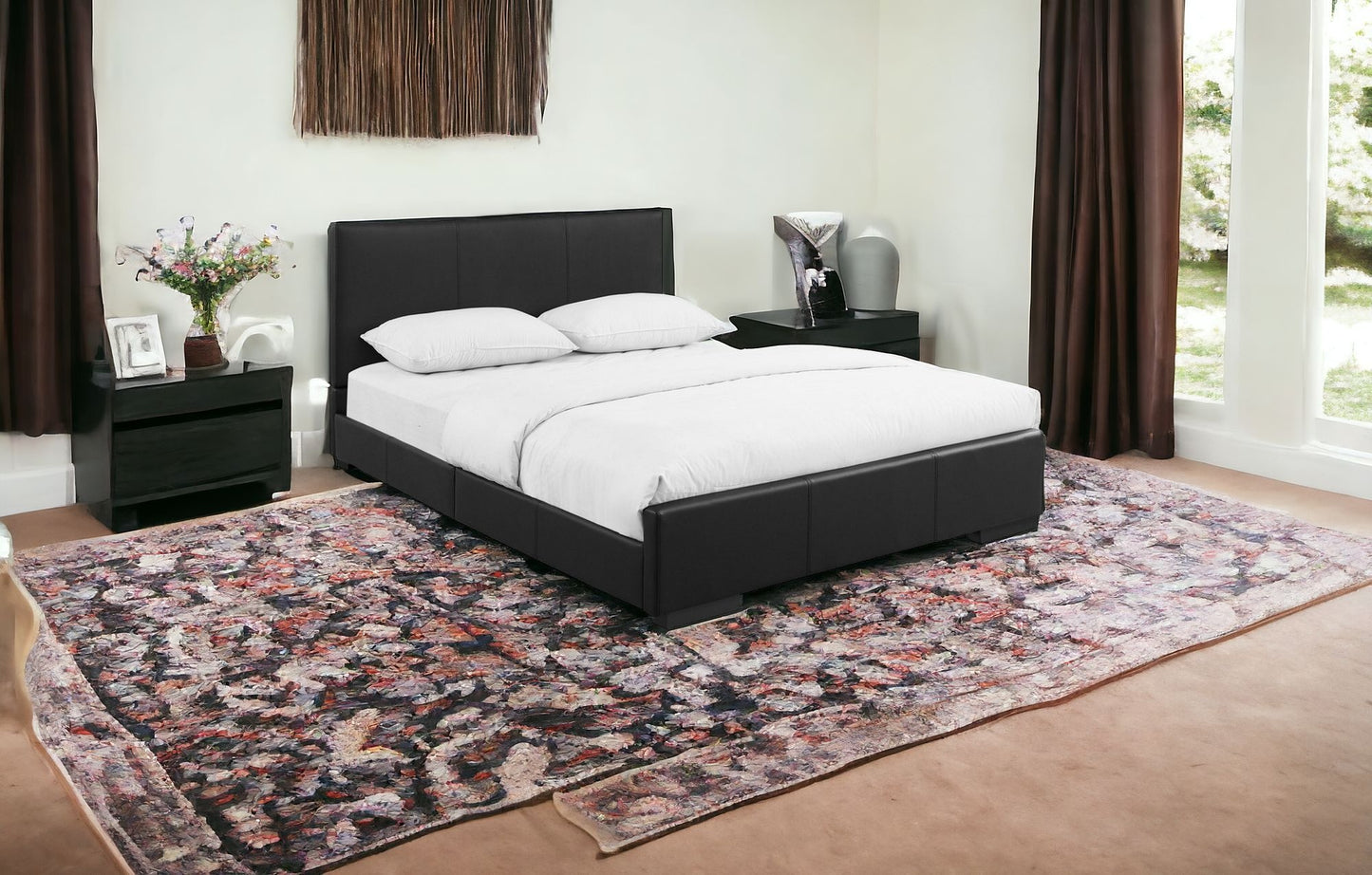 Grey Upholstered Queen Platform Bed