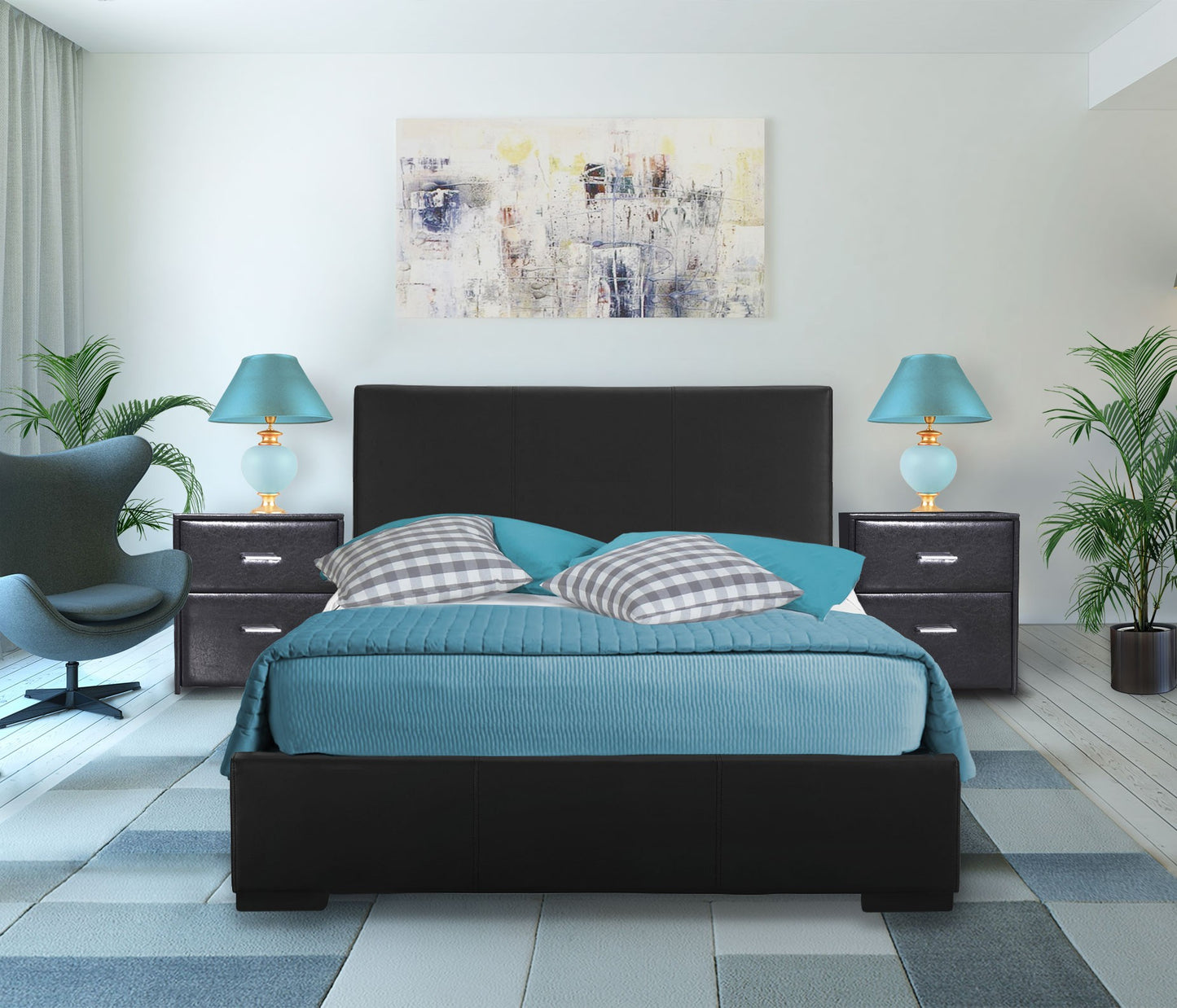 Grey Upholstered Queen Platform Bed