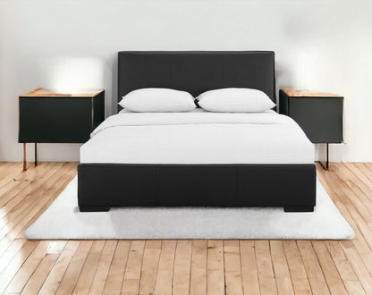 Black Solid and Manufactured Wood Twin Upholstered Faux Leather Bed Frame