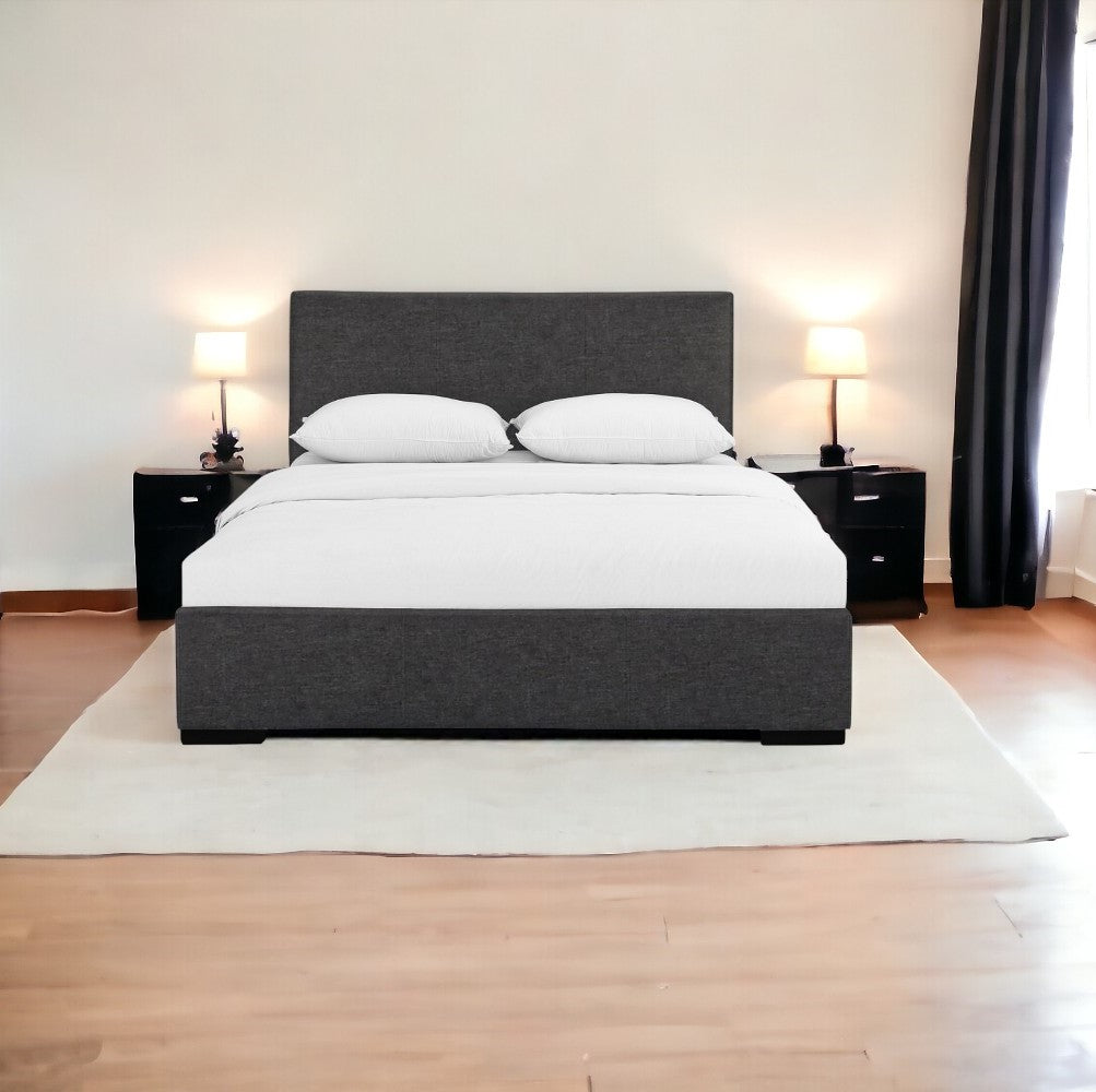 Black Solid and Manufactured Wood Twin Upholstered Faux Leather Bed Frame