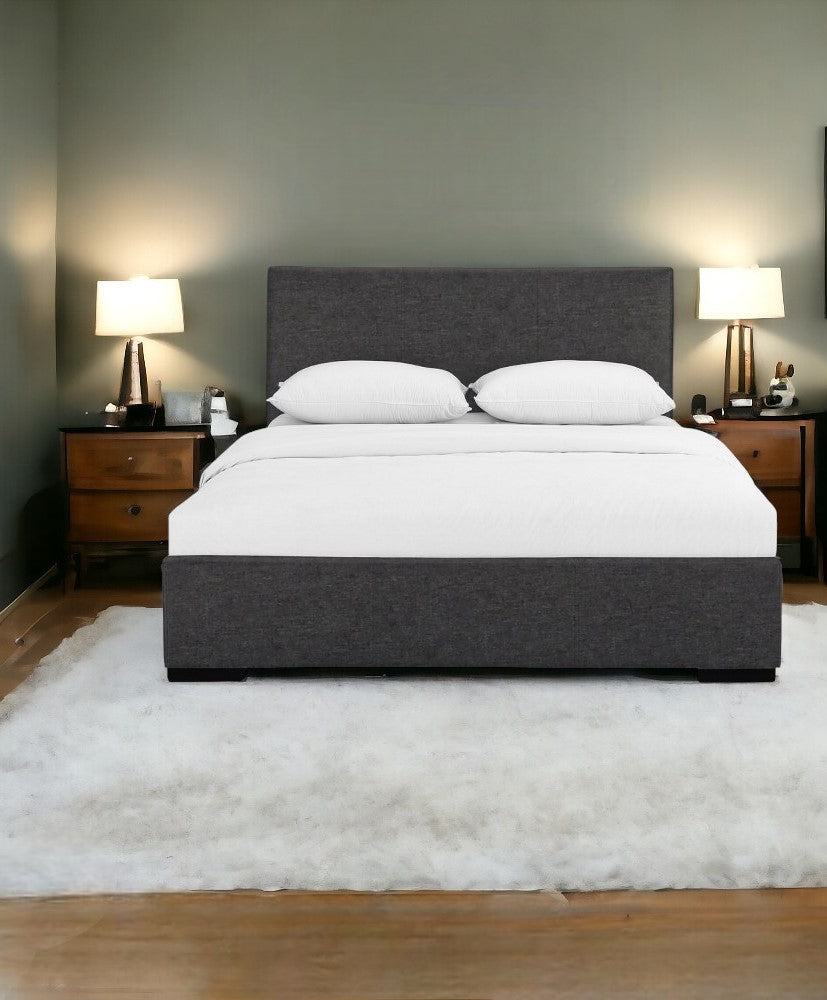 Grey Upholstered Queen Platform Bed