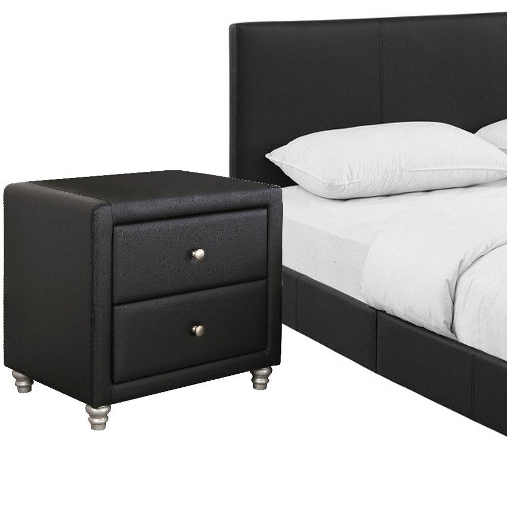 Black Wood And Faux Leather Twin Bed Frame