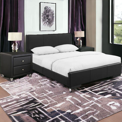 Beige Wood And Faux Leather Queen Bed Frame