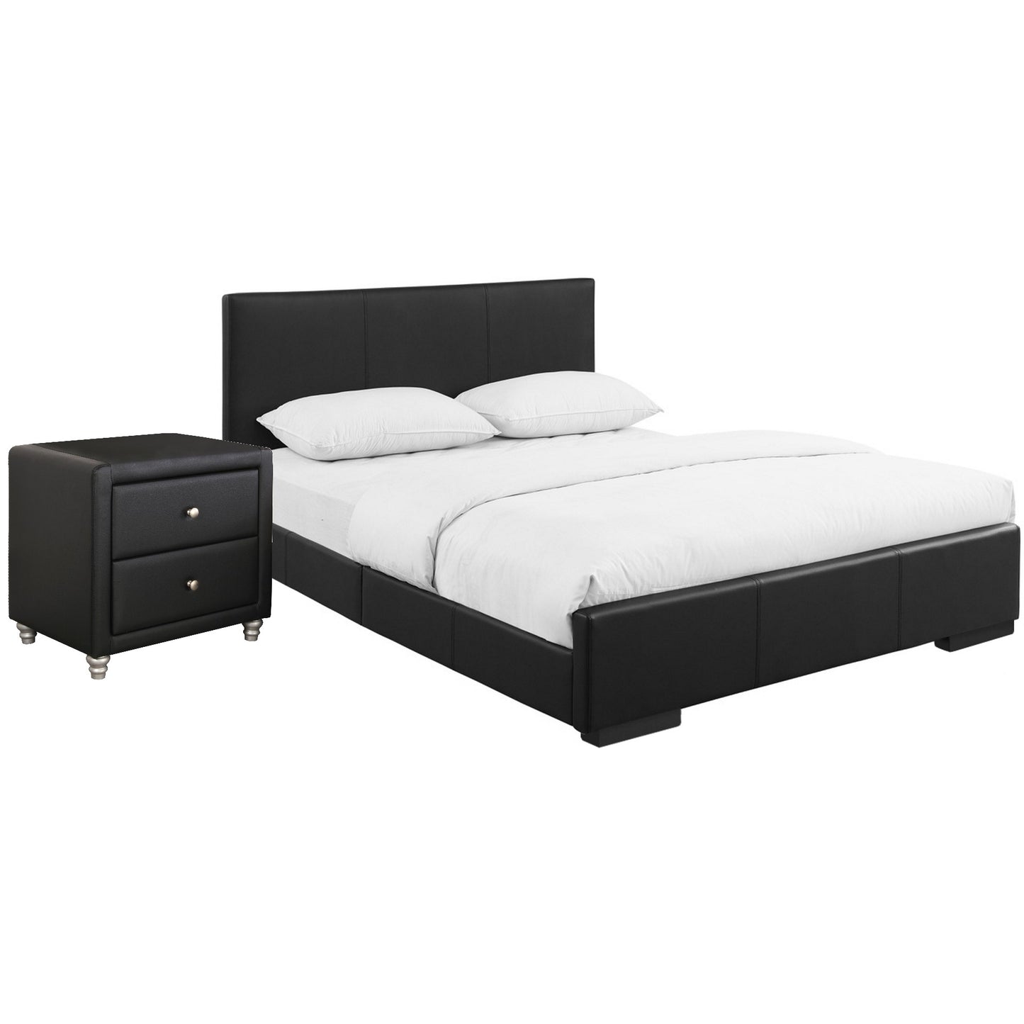 Black Solid and Manufactured Wood Twin Upholstered Faux Leather Bed Frame