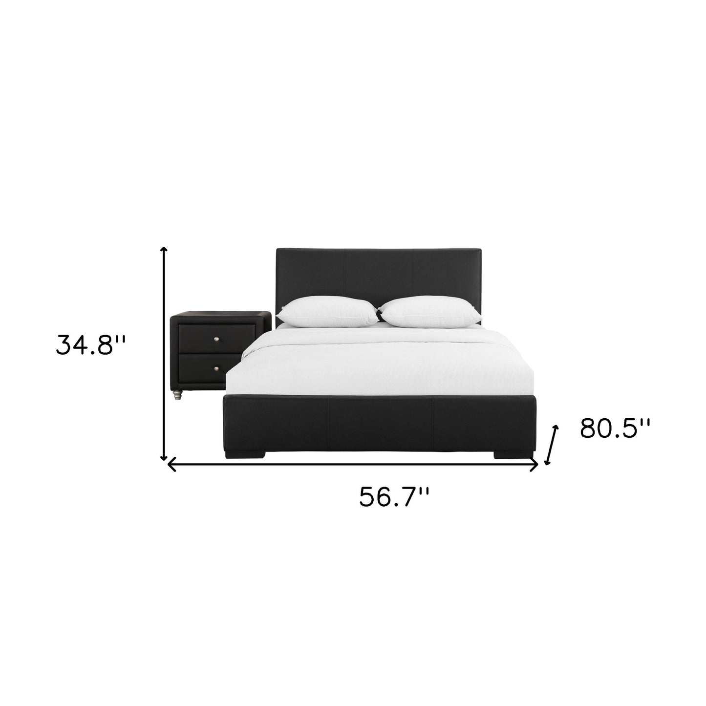 Black Solid and Manufactured Wood Twin Upholstered Faux Leather Bed Frame