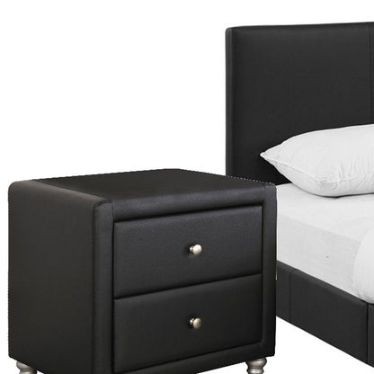 Black Solid and Manufactured Wood Twin Upholstered Faux Leather Bed Frame