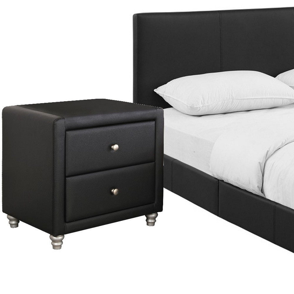 Black Solid and Manufactured Wood Twin Upholstered Faux Leather Bed Frame