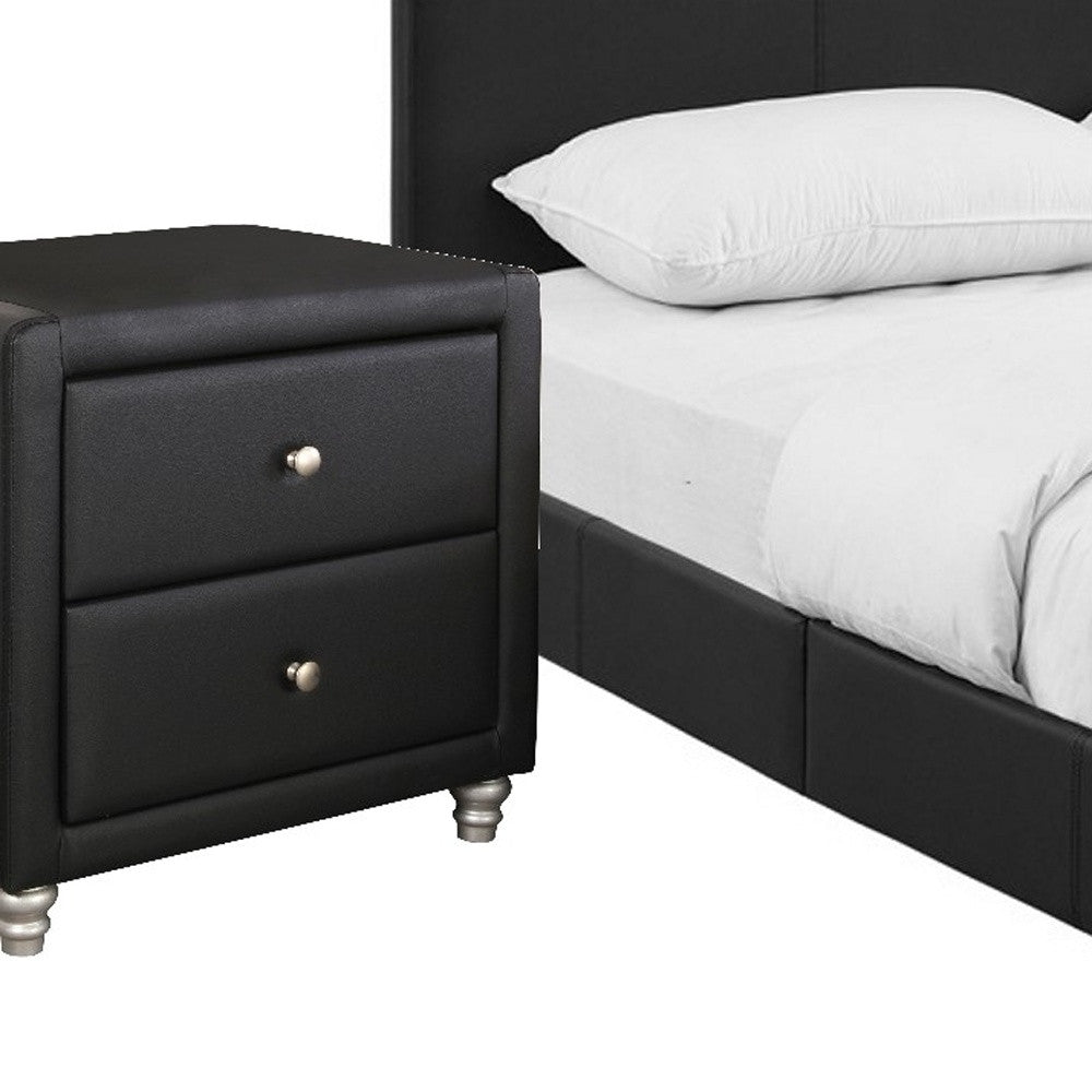 Black Solid and Manufactured Wood King Upholstered Faux Leather Bed Frame