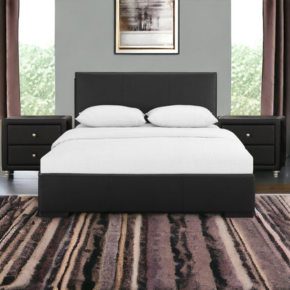 Black Solid and Manufactured Wood Twin Upholstered Faux Leather Bed Frame