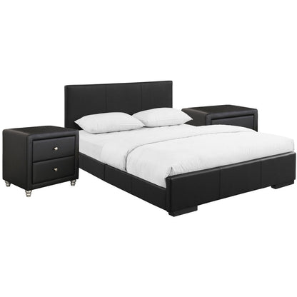 Beige Wood And Faux Leather Queen Bed Frame