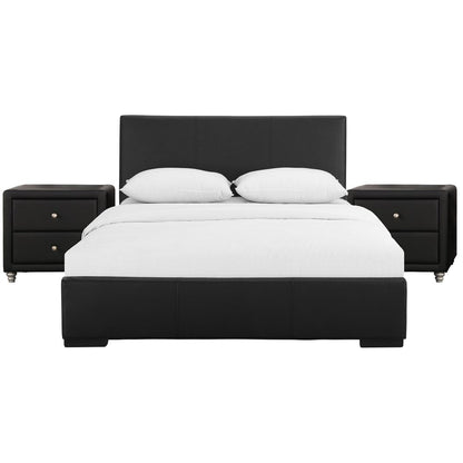 Beige Wood And Faux Leather Queen Bed Frame