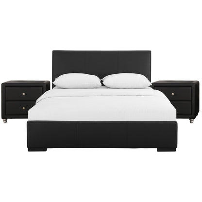 Beige Wood And Faux Leather Queen Bed Frame