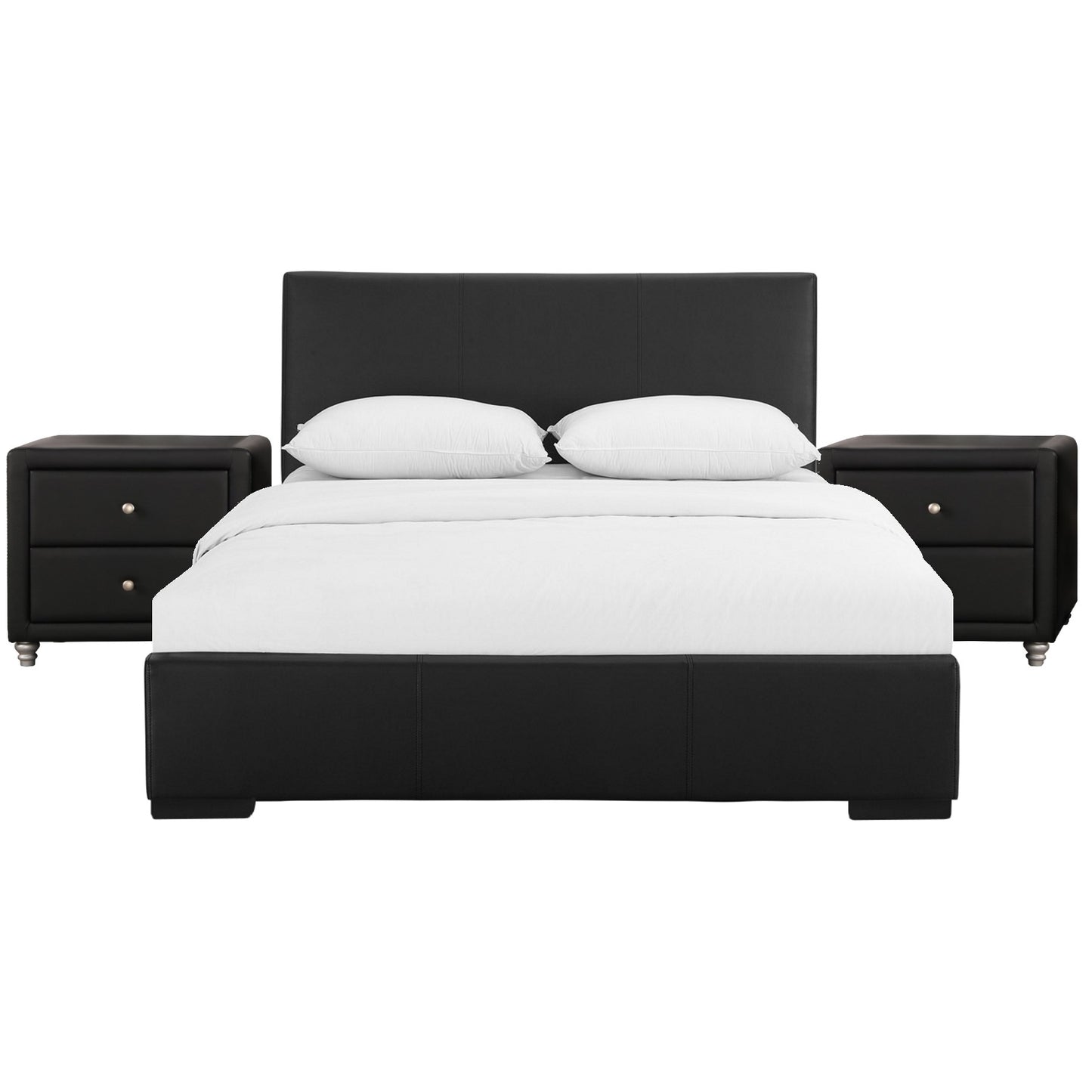 Black Solid and Manufactured Wood Twin Upholstered Faux Leather Bed Frame