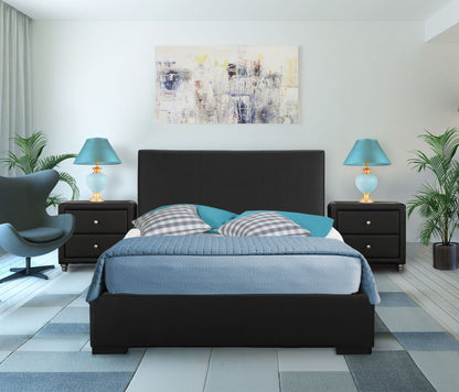 Beige Wood And Faux Leather Queen Bed Frame
