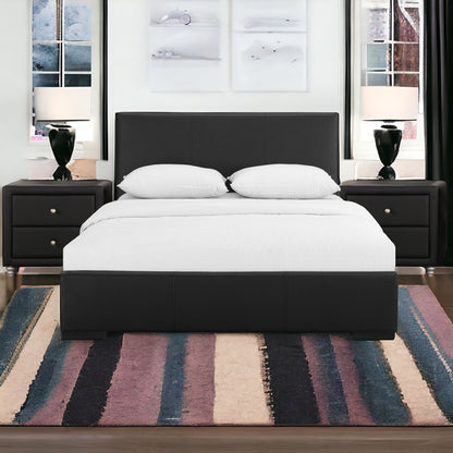 Solid Manufactured Wood Black Standard Bed Upholstered With Headboard