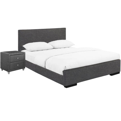 Solid Manufactured Wood Black Standard Bed Upholstered With Headboard