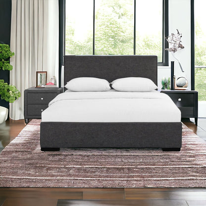 Solid Manufactured Wood Black Standard Bed Upholstered With Headboard