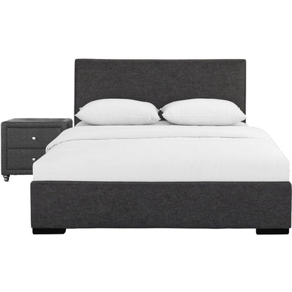 Solid Manufactured Wood Black Standard Bed Upholstered With Headboard