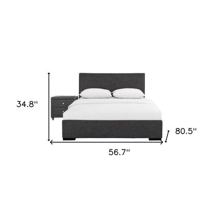 Solid Manufactured Wood Black Standard Bed Upholstered With Headboard