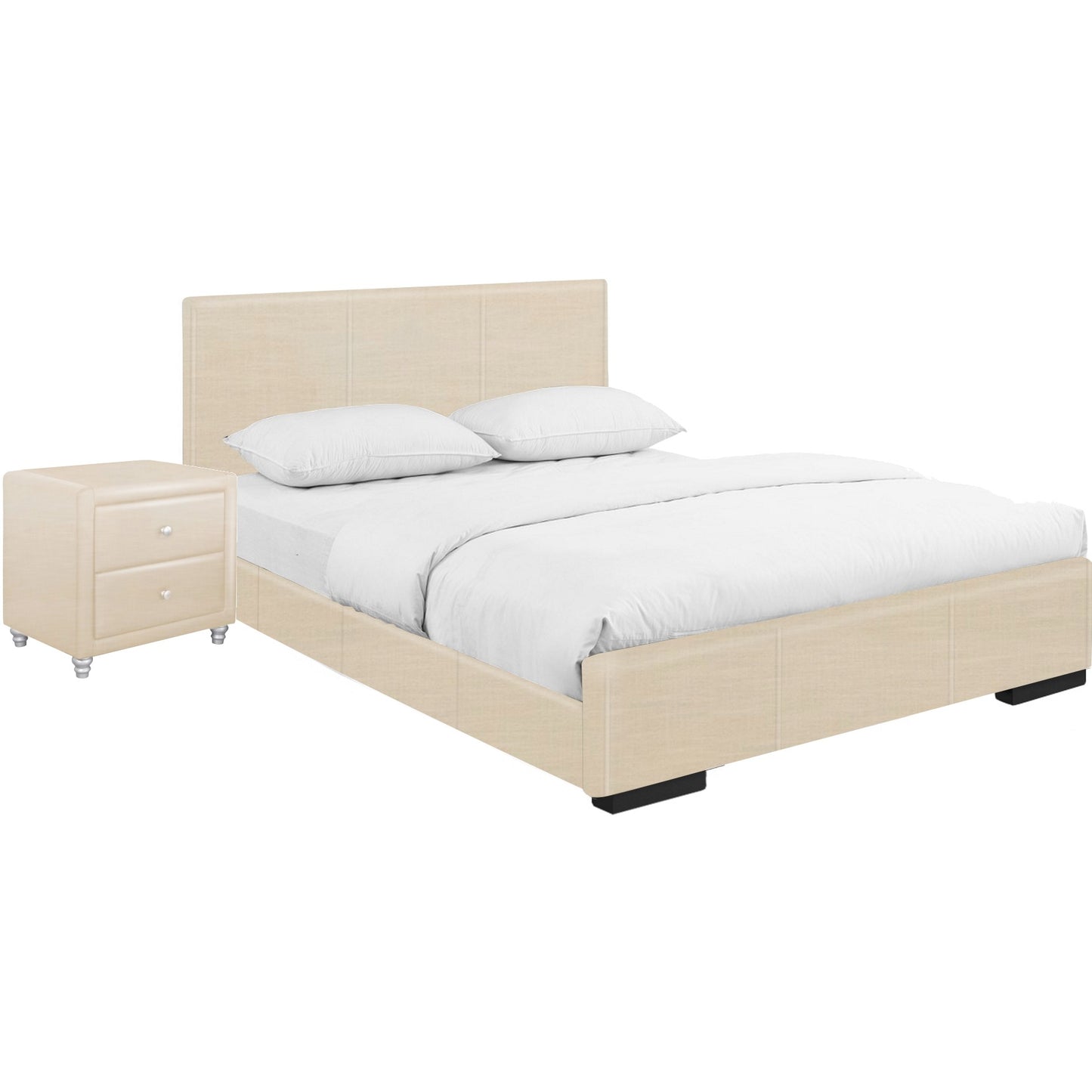 Solid Manufactured Wood Black Standard Bed Upholstered With Headboard