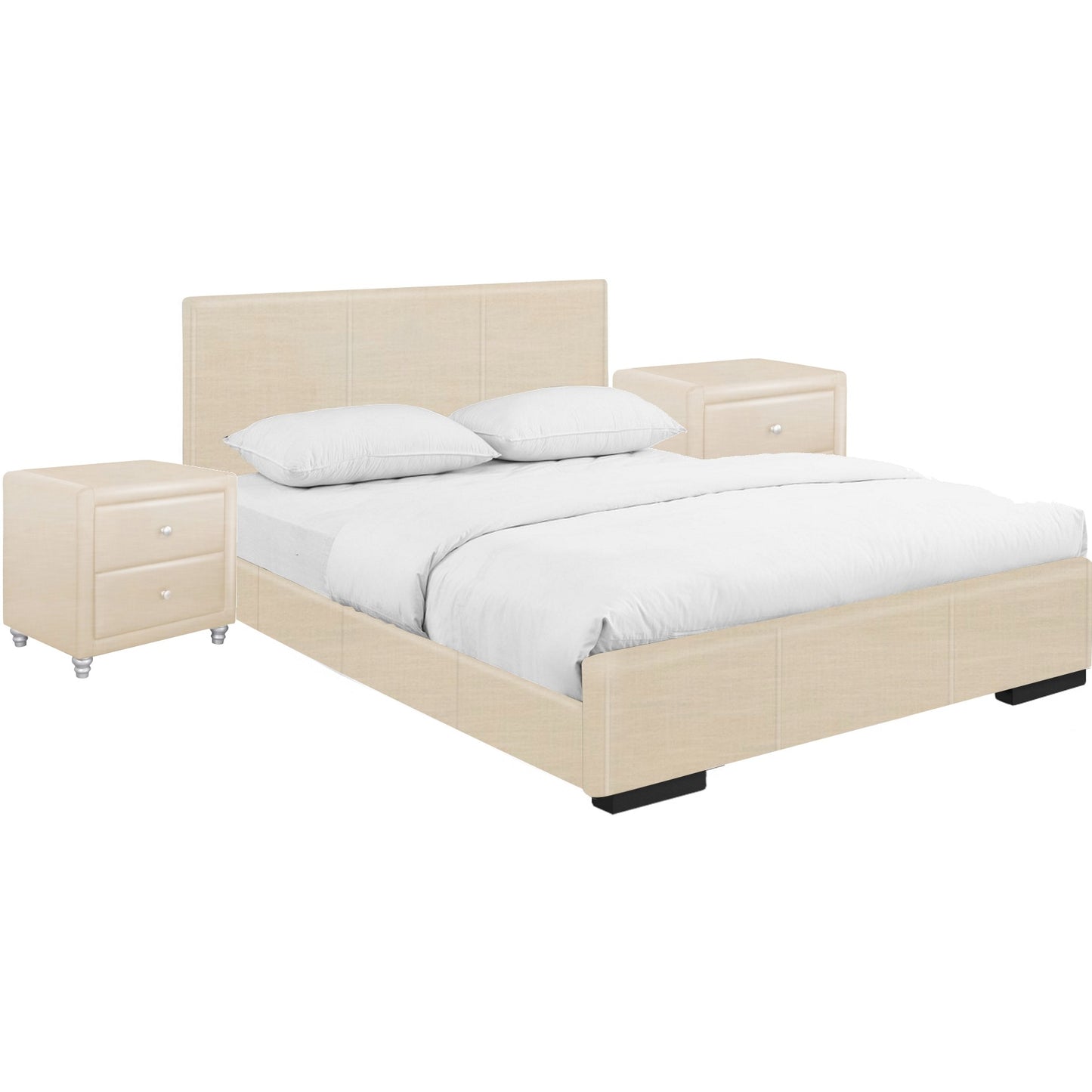 Solid Manufactured Wood Black Standard Bed Upholstered With Headboard