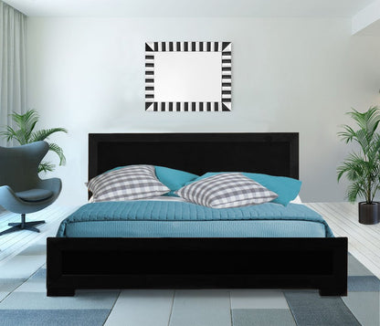 Black Inlaid Panels Solid Wood Queen Bed Frame