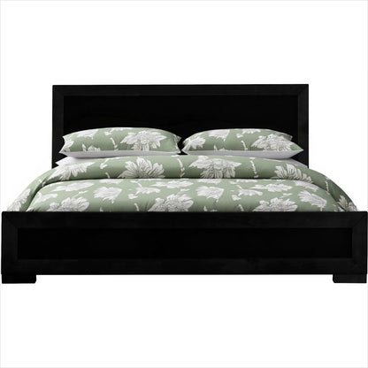 Black Inlaid Panels Solid Wood Queen Bed Frame