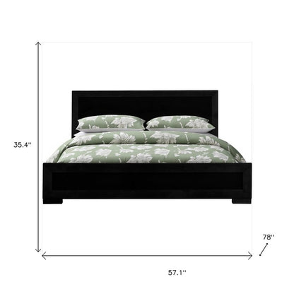 Black Inlaid Panels Solid Wood Queen Bed Frame