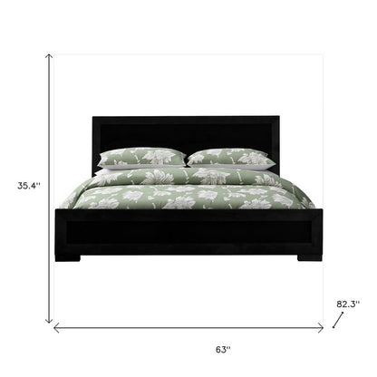 Black Inlaid Panels Solid Wood Queen Bed Frame