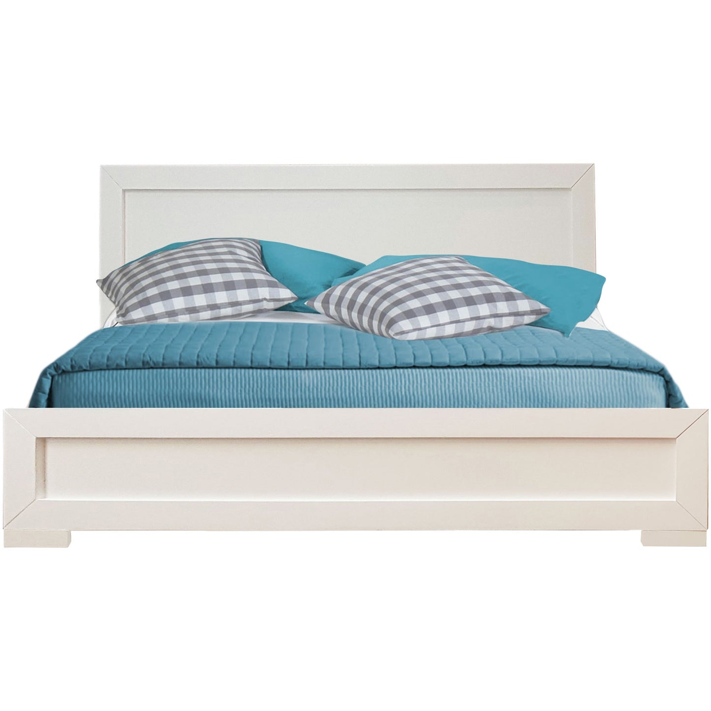 White Solid and Manufactured Wood King Bed Frame