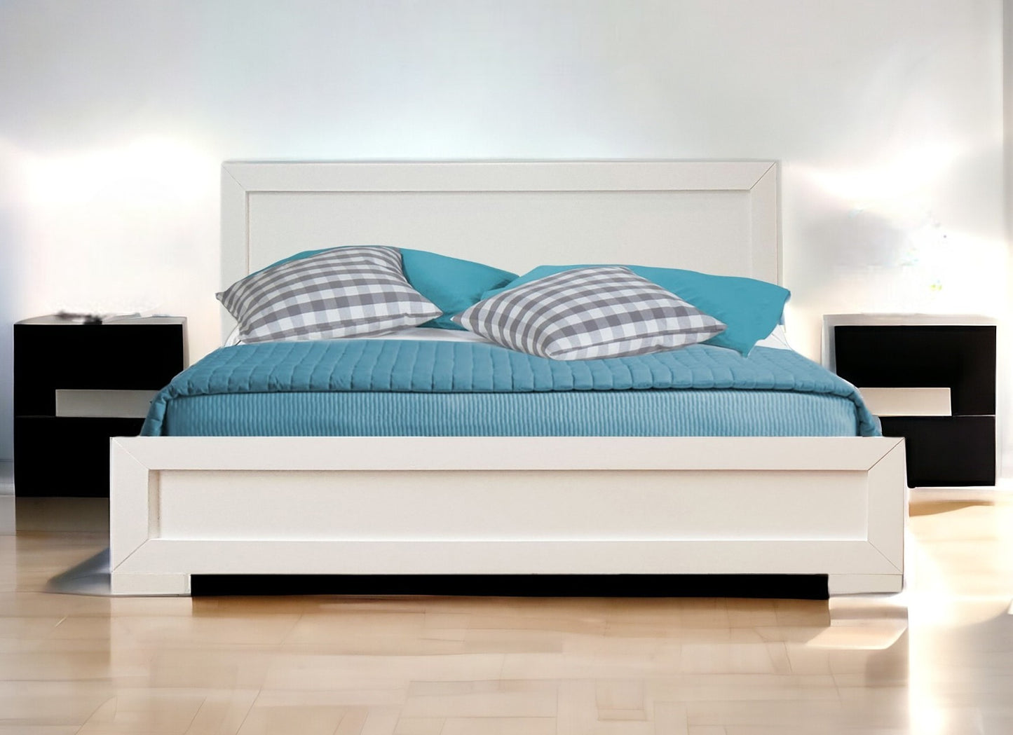 White Solid and Manufactured Wood King Bed Frame