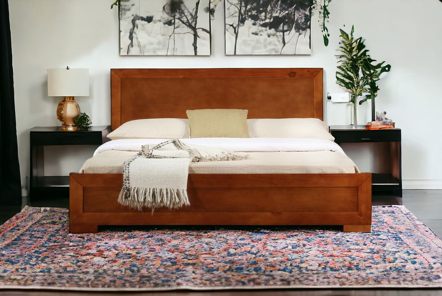 Cherry Wood Queen Platform Bed